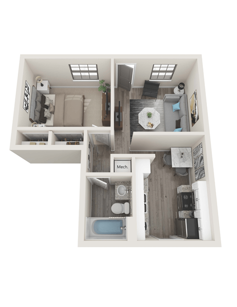 Floor plan for 1 bed, 1 bath, 620 sqft